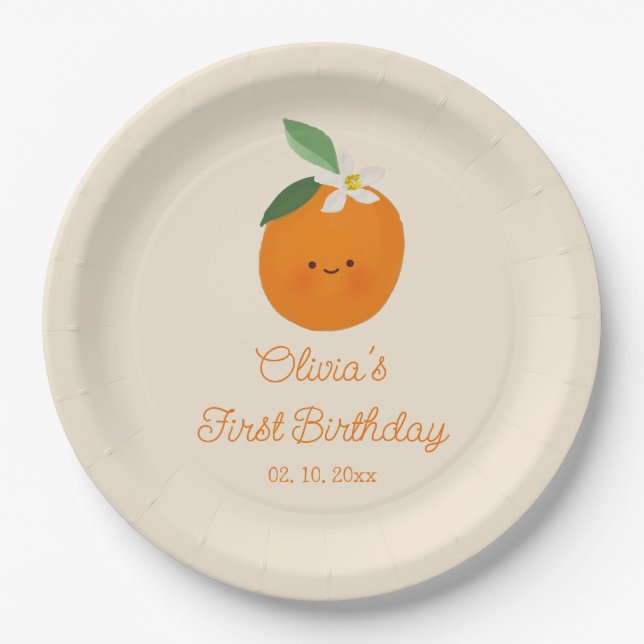 Assiettes En Carton Orange Little Cutie fête d'anniversaire (Devant)