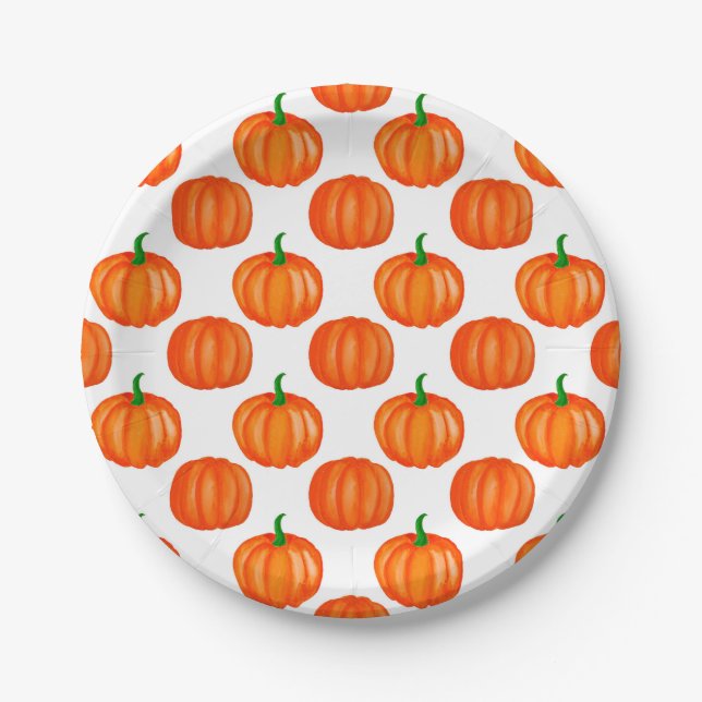 Assiettes En Carton Orange Motif Citrouille Halloween Thanksgiving (Devant)