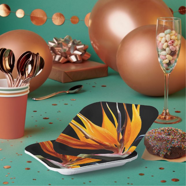 Assiettes En Carton Orange Oiseau du Paradis Floral Plante (Multi)