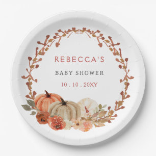 Assiettes En Carton Orange Petit Citrouille Baby shower neutre pour le