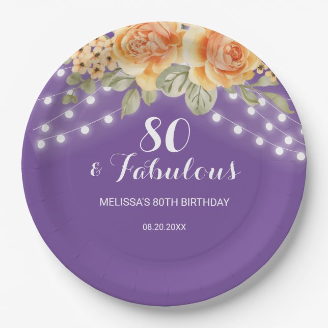 Assiettes En Carton Orange Rose Lights Violet Anniversaire (Devant)