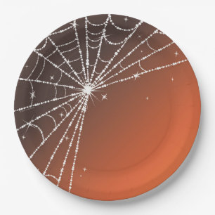 Assiettes En Carton Orange Sunset Sparkling Diamond Spider Web