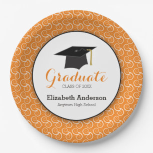 Assiettes En Carton Orange Swirls Graduation Personnalisée