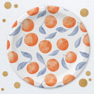 Assiettes En Carton Oranges Citron Méditerranéen Aquarelle