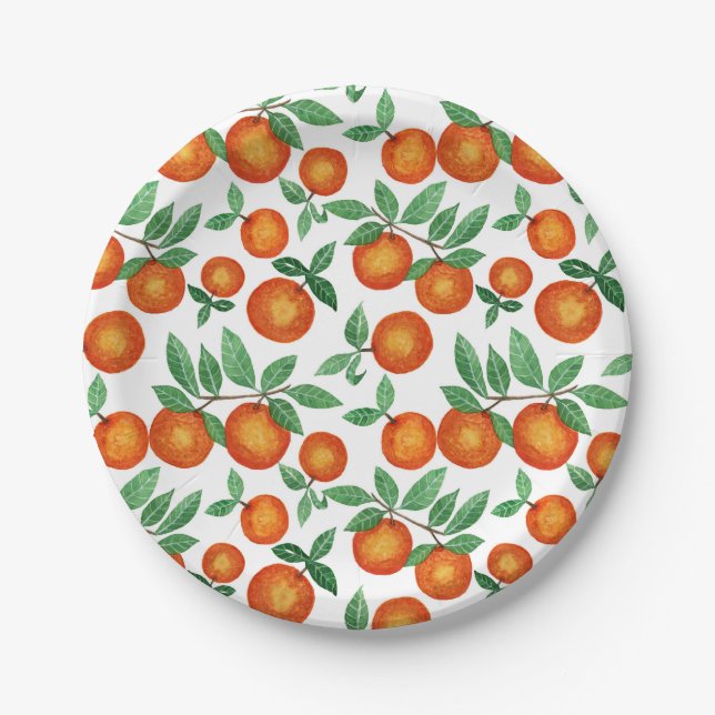 Assiettes En Carton Oranges d'été Motif d'aquarelle d'agrumes (Devant)