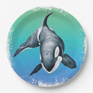 Assiettes En Carton Orca Whale cristal Turquoise