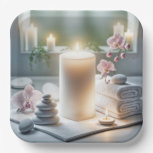 Assiettes En Carton Orchidées de Spa et Bougies Brillantes