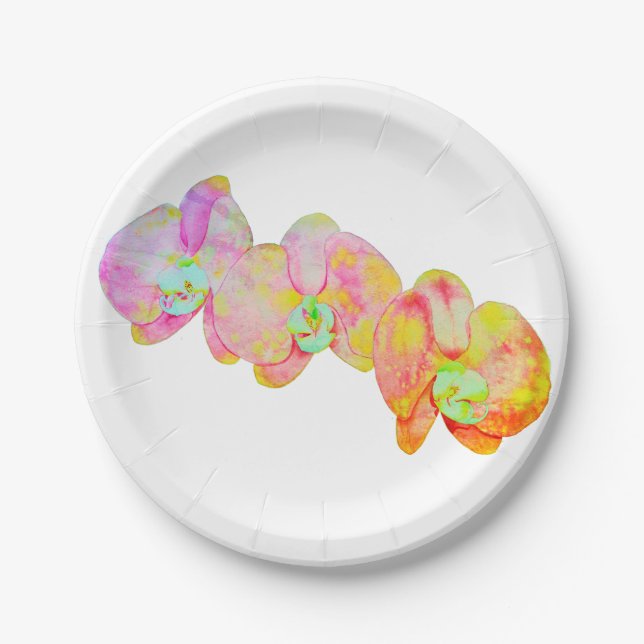 Assiettes En Carton Orchidées des Caraïbes, fleurs d'aquarelle tropica (Devant)