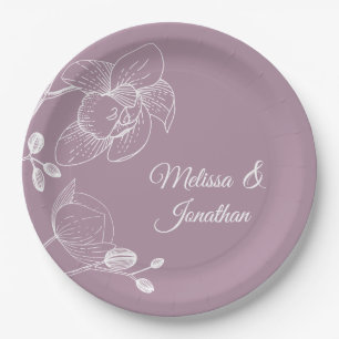 Assiettes En Carton Orchidées fleurie moderne violet élégant mariage