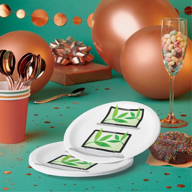 Assiettes En Carton Ordinateurs Portables Avec Plaques Feuilles (Créateur téléchargé)