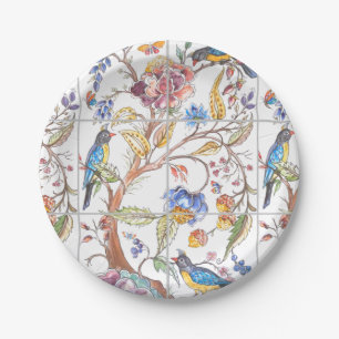 Assiettes En Carton Oriental Bird Floral Coloré Élégante Chinoiserie