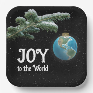 Assiettes En Carton Ornement de globe du monde de Noël avec des étoile