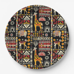 Assiettes En Carton Ornement traditionnel ethnique africain, patte tri