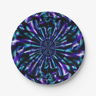 Assiettes En Carton Ornemental   Art fractal bleu et violet