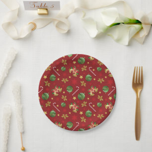 Assiettes En Carton Ornementation de Noël et Motif Sucre de canne
