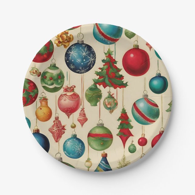 Assiettes En Carton Ornements colorés de Noël vintage suspendus (Devant)