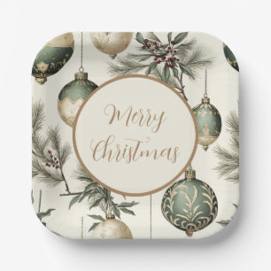 Assiettes En Carton Ornements de Noël Sage Green et Gold