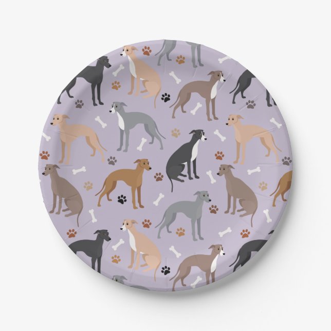 Assiettes En Carton Os et pattes de chien gris italien (Devant)