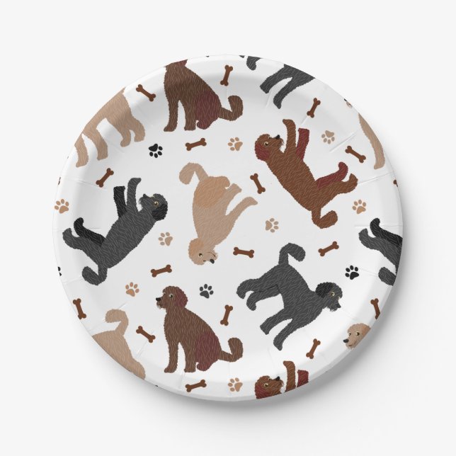 Assiettes En Carton Os et pattes de nouilles de Labradoodle (Devant)