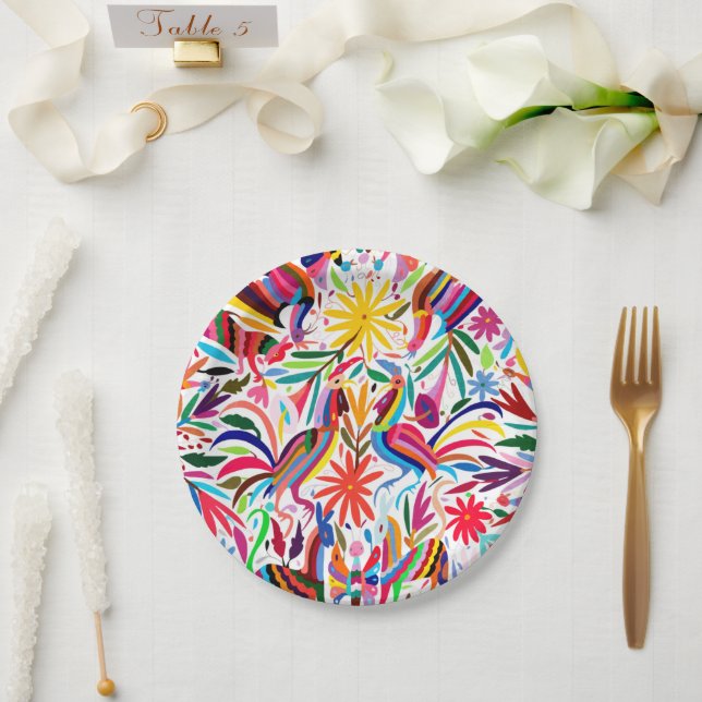 Assiettes En Carton Otomi coloré imprimé, Motif floral/animal (Mariage)