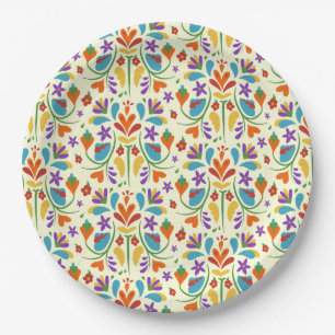 Assiettes En Carton Otomi Mexican Summer Flower Pattern Venin