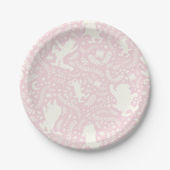 Assiettes En Carton Où les choses sauvages rose modèle floral (Devant)