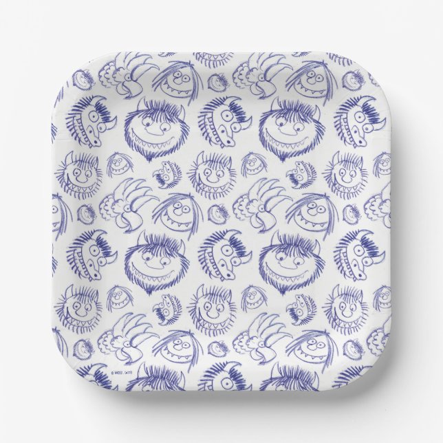 Assiettes En Carton Où les choses sauvages sont Motif d'esquisse (Recto)