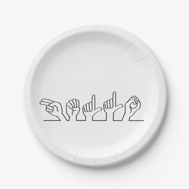 Assiettes En Carton Ouais, bonjour en langue des signes. Accueil ou bi (Devant)
