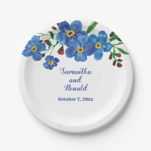 Assiettes En Carton Oubliez-moi pas Blue Floral Watercolor Mariage Pap