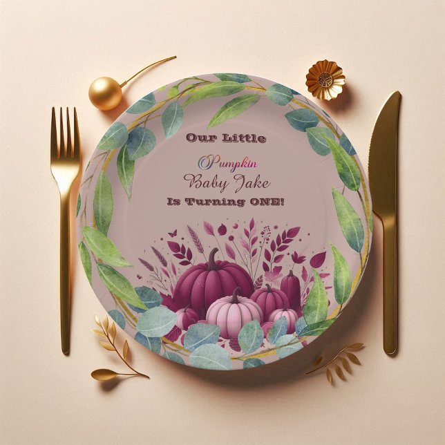 Assiettes En Carton Our Little Pumpkin 1st Birthday Fall Wreath Purple (Our Little Pumpkin 1st Birthday Fall Wreath Purple Paper Plate)