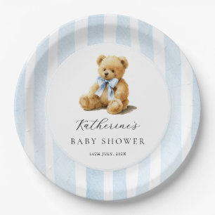 Assiettes En Carton Ours à rayures bleues Baby Shower 