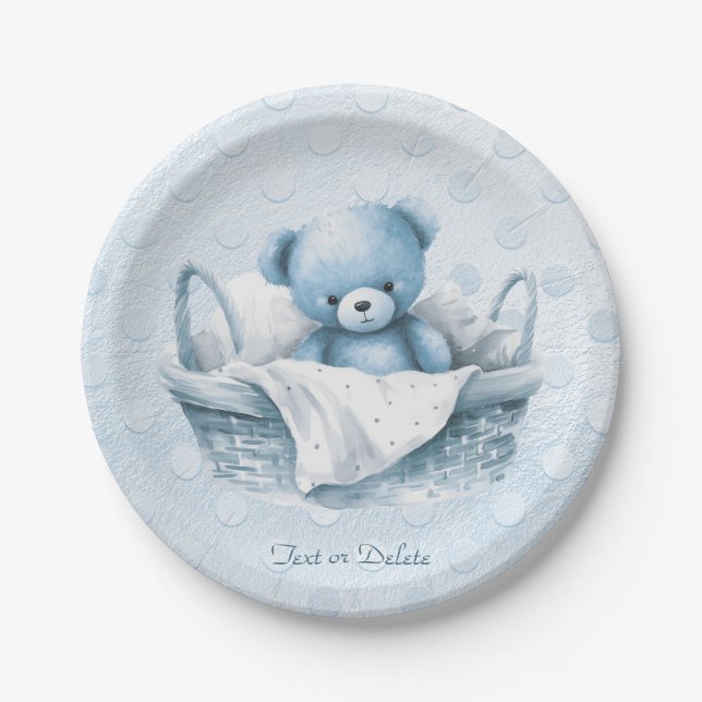 Assiettes En Carton Ours bleu Teddy en plaque de papier panier (Devant)