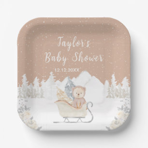 Assiettes En Carton Ours Brun de l'Hiver Traîneau Baby Shower