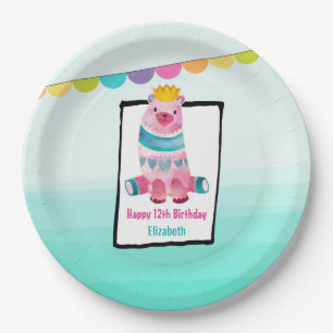 Assiettes En Carton Ours d'aquarelle mignonne portant une couronne Ann