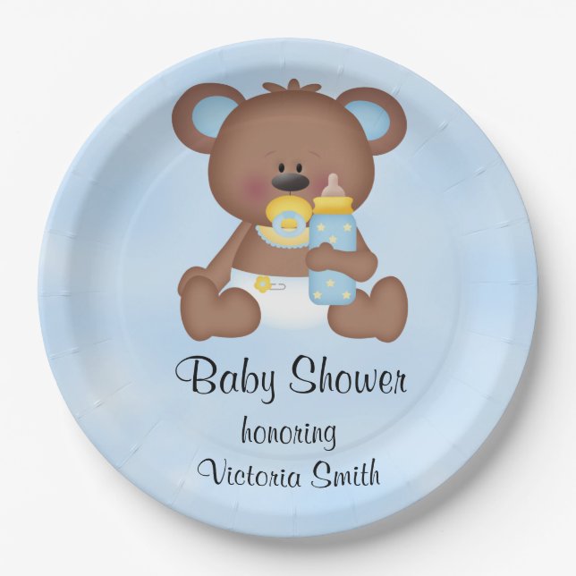Assiettes En Carton Ours de nounours de bébé de baby shower (Devant)