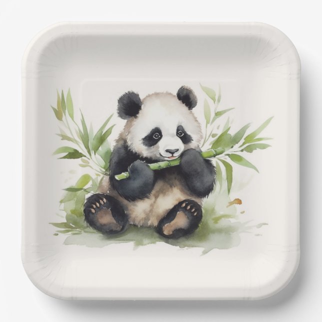 Assiettes En Carton Ours de panda avec bambou (Recto)