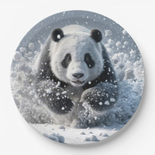Assiettes En Carton Ours De Panda Courir Dans La Neige