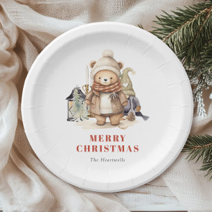 Assiettes En Carton Ours en aquarelle mignon Joyeux Noël Fête de vacan