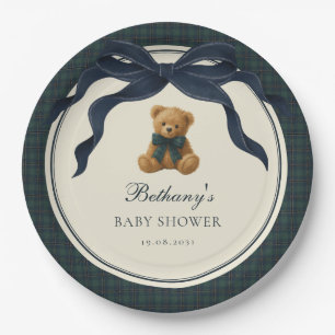 Assiettes En Carton Ours en peluche à carreaux Polo vintage avec nœud
