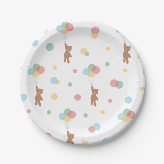 Assiettes En Carton Ours en peluche avec ballons (Devant)