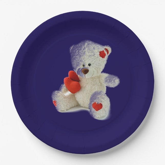 Assiettes En Carton Ours en peluche blanc (Devant)