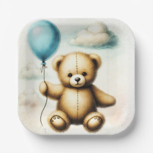 Assiettes En Carton Ours en peluche bleu ballon à peine attendre Baby