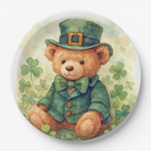 Assiettes En Carton Ours en peluche de la Saint-Patrick à l'aquarelle