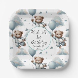 Assiettes En Carton Ours en peluche en pyjama bleu Anniversaire