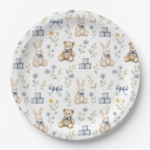Assiettes En Carton Ours en peluche floral bleu Lapin Nursery Baby Sho