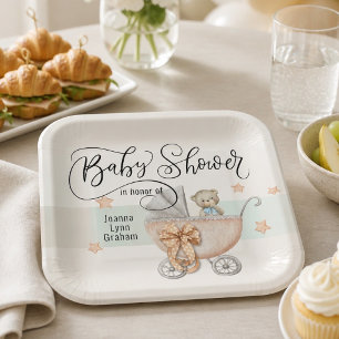 Assiettes En Carton Ours en peluche personnalisé pour Baby Shower