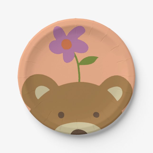 Assiettes En Carton Ours et fleur (Devant)