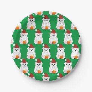 Assiettes En Carton Ours polaire Noël chapeau de Noël mignon motif ver