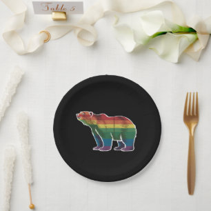 Assiettes En Carton Ours Polaire Rétro Arc-en-Ciel Lesbienne LGBT Fier