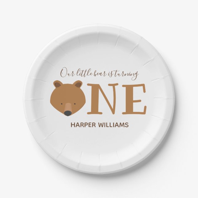 Assiettes En Carton Ours Turner un animal mignon premier anniversaire (Devant)